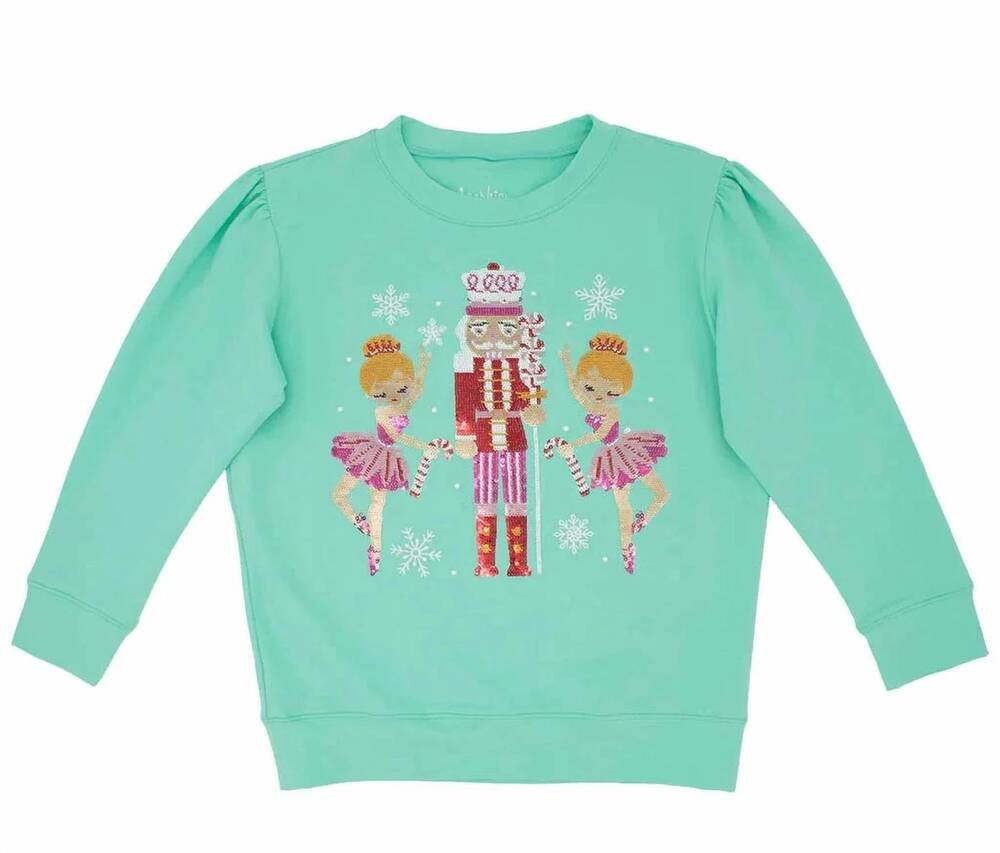 NEW AZARHIA kids nutcracker + ballerinas sweatshirt in green multi